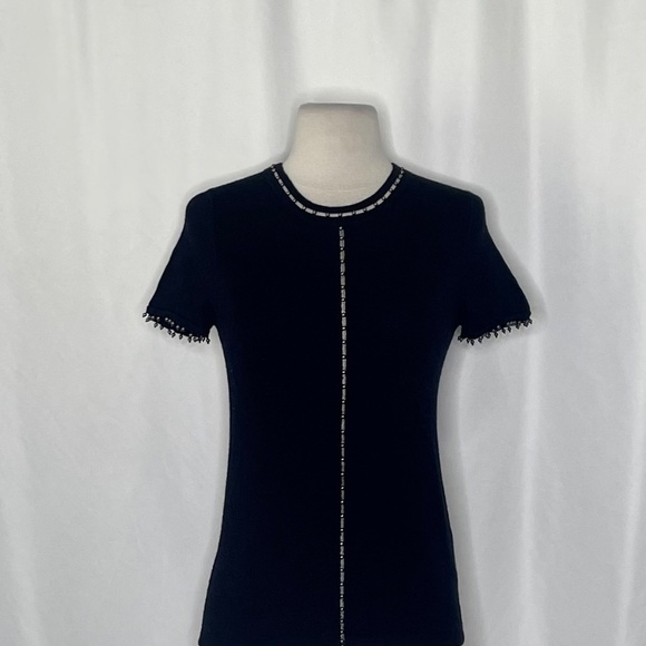 ELIE TAHARI Black Merino Wool Beaded Studded Short Sleeve Sweater Knitwear Small - Picture 4 of 11